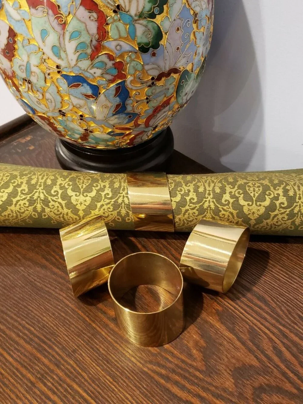 Vintage Slanted Brass Napkin Rings Lot Set of 4 READ